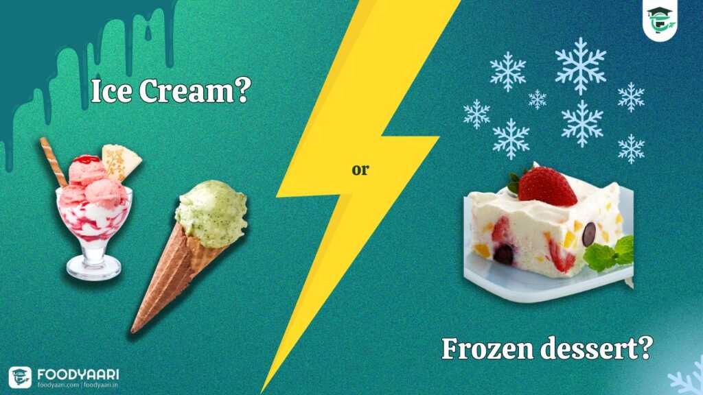 A vibrant graphic comparing ice cream and frozen dessert.